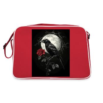 Raven Rose Moon Gloomy Gothic Black Crow - Retro Bag - red/white - Back