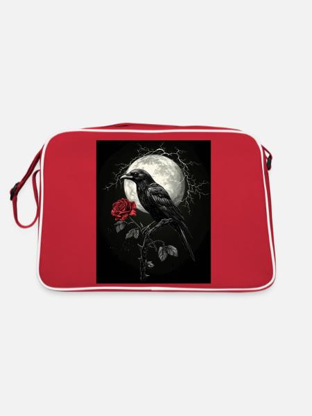 Raven Rose Moon Gloomy Gothic Black Crow - Retro Bag - red/white - Back