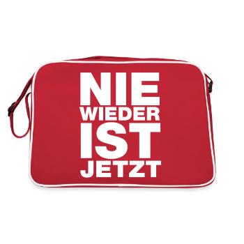 Nie wieder ist jetzt - Gegen Rechts, gegen Hetze - Retro Tasche - Rot/Weiß - Hinten