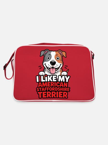 I like my American Staffordshire Terrier Hundelieb - Retro Tasche - Rot/Weiß - Hinten