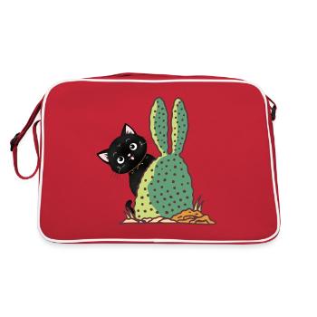 Cat hiding behind a cactus - Retro Bag - red/white - Back