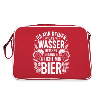 Lustiges Bier Design mit Reicht mir Bier - Retro Tasche - Rot/Weiß - Hinten