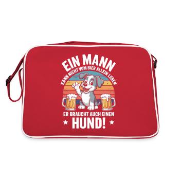 Mann Hund Bier - Retro Tasche - Rot/Weiß - Hinten