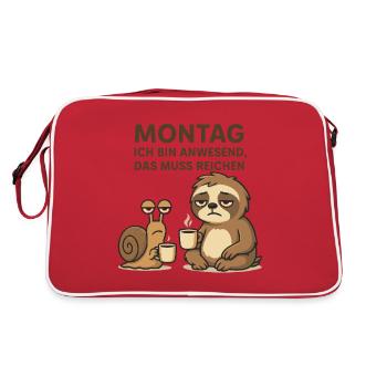 Montag - Bin anwesend Faultier und Kaffee Fun Büro - Retro Tasche - Rot/Weiß - Hinten