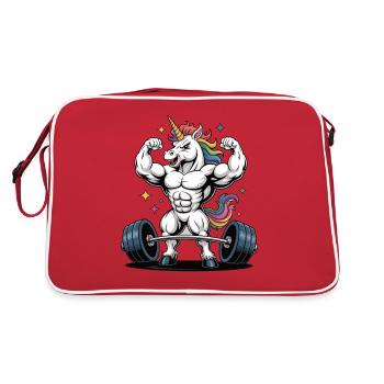 Einhorn Power - Einhorn Gewichtheben - Retro Tasche - Rot/Weiß - Hinten