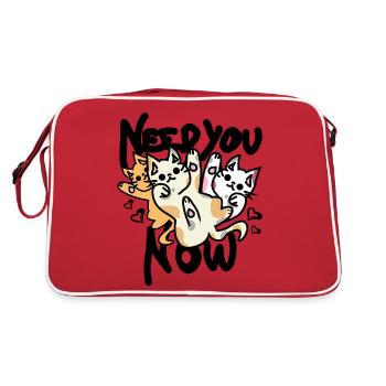 Katzen spruch mit herzen - Retro Tasche - Rot/Weiß - Hinten