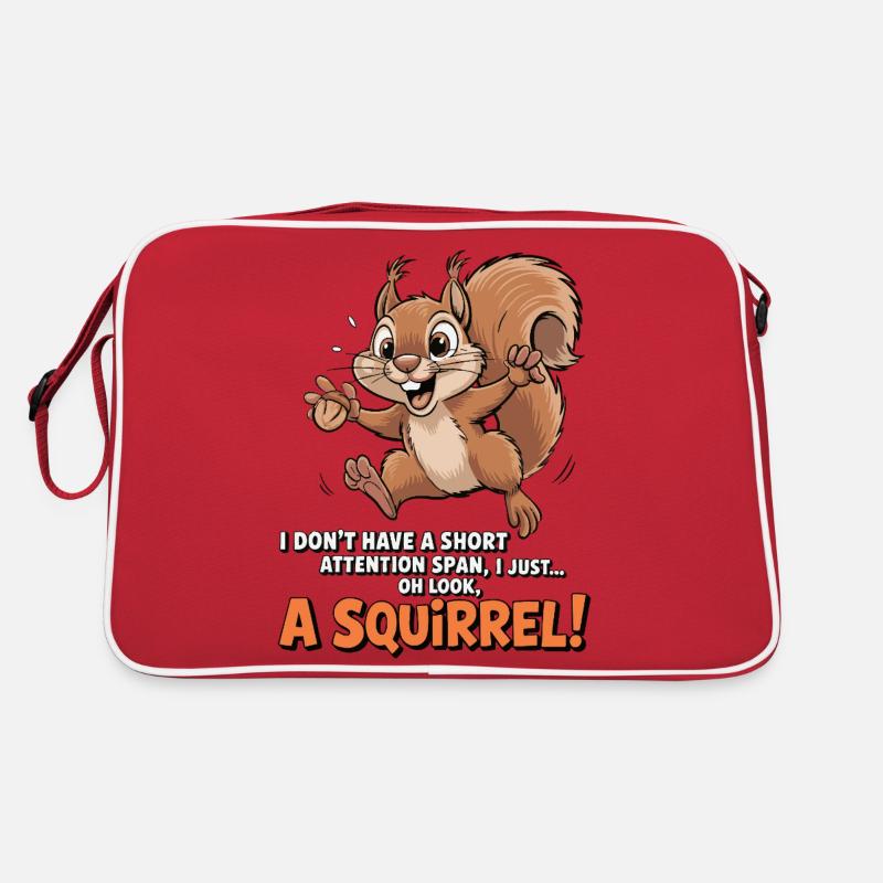 ADHS? Oh schau, ein Eichhörnchen! - Retro Tasche - Rot/Weiß