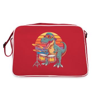 Trex spielt Schlagzeug - Retro Tasche - Rot/Weiß - Hinten