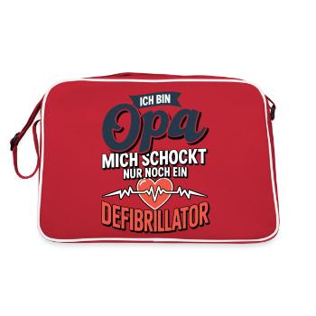 Ich bin Opa mich schockt nur noch ein Defi - Retro Tasche - Rot/Weiß - Hinten