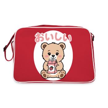 Ours Kawaii Buvant Lait de Fraise Japonais Mignon - Sac Retro - rouge/blanc - Dos