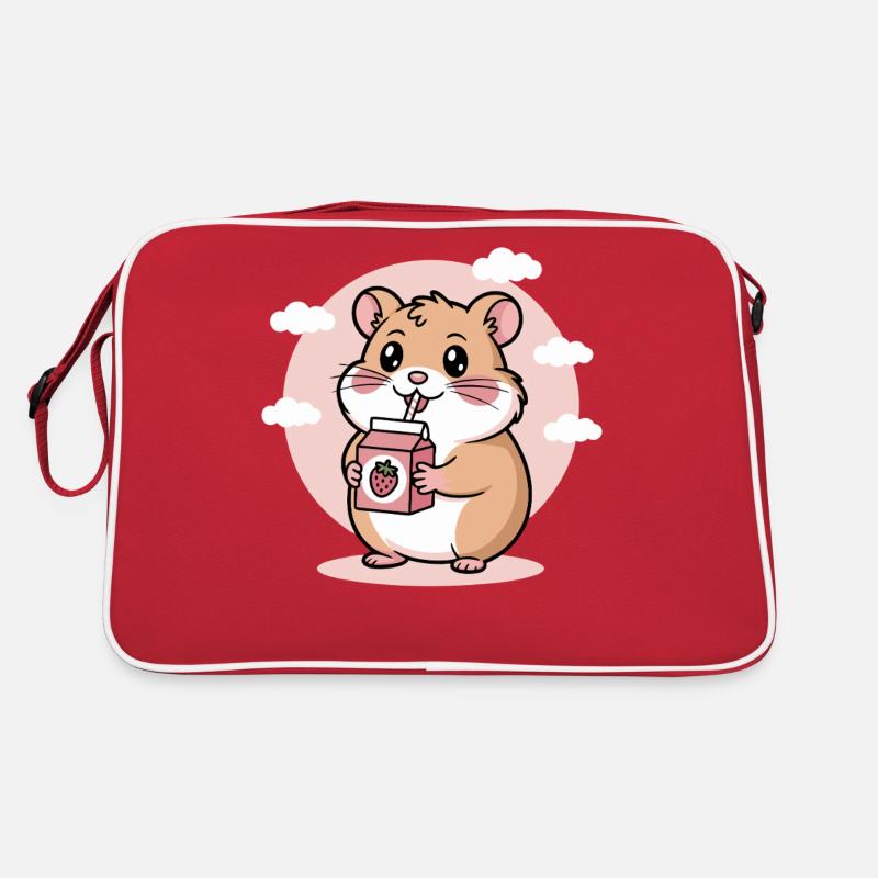 Süßer Chibi Hamster Trinkt Erdbeermilch Kawaii Retro Tasche