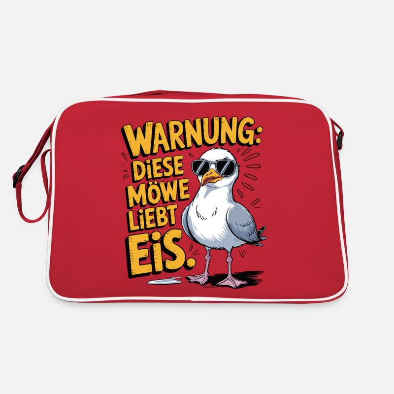 Warnung diese Möwe liebt Eis - Retro Tasche - Rot/Weiß