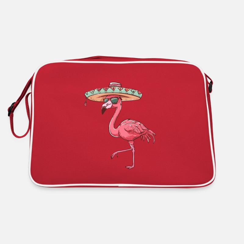 Flamingo Comic Lustig Sombrero - Retro Tasche - Rot/Weiß