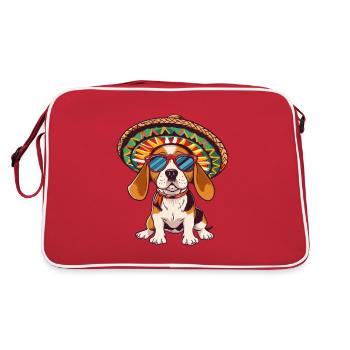 Beagle Hund Lustig Sombrero - Retro Tasche - Rot/Weiß - Hinten