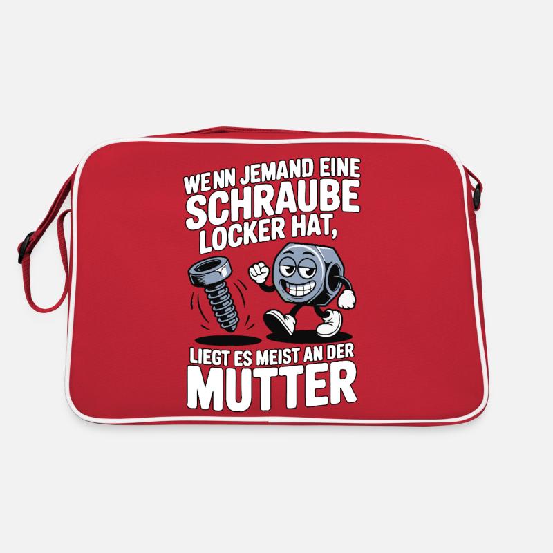 Wenn jemand eine Schraube locker hat Mutter Spruch - Retro Tasche - Rot/Weiß