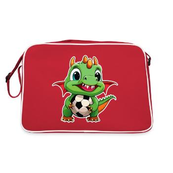 02 Baby Drache mit Fussball Kinderbild lustig - Retro Tasche - Rot/Weiß - Hinten