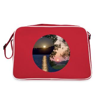 Yin and Yang of the moon and sunrise - Retro Bag - red/white - Back