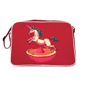 Einhorn mit Wassermelone und Drachenfrucht - - Retro Tasche - Rot/Weiß - Hinten
