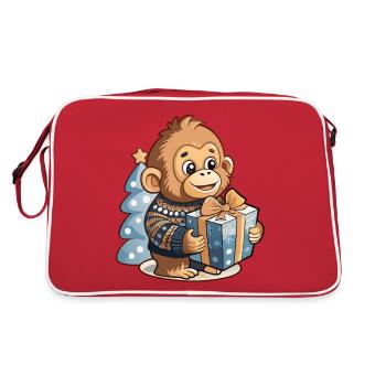 Cute orangutan unwrapping gift - Retro Bag - red/white - Back