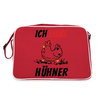 Ich liebe Hühner Hühnerzüchter Hühnerstall - Retro Tasche - Rot/Weiß - Hinten