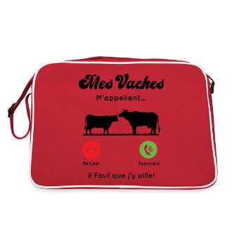 Mes vaches m'appellent, Agriculteur humour cadeau - Sac Retro - rouge/blanc - Dos