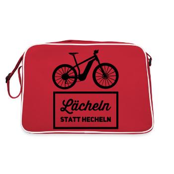 Lächeln statt hecheln E-MTB E-Bike Fahrer - Retro Tasche - Rot/Weiß - Hinten