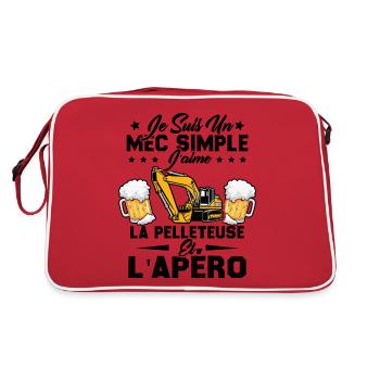 Un Mec Simple J'aime La Pelleteuse Et L'apéro - Sac Retro - rouge/blanc - Dos