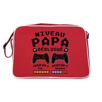 Niveau Papa Débloqué Cadeau Drôle Nouveau Papa - Sac Retro - rouge/blanc - Dos