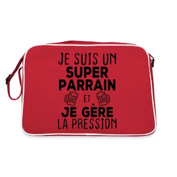 Je suis un super parrain, Humour cadeau parrain - Sac Retro - rouge/blanc - Dos