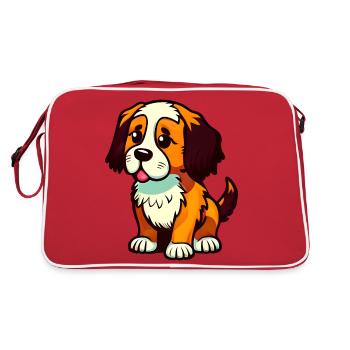 Chien mignon, dessin animé, assis, chien mignon, gauche - Sac Retro - rouge/blanc - Dos