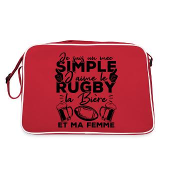 Mec simple j aime le rugby la bière et ma femme - Sac Retro - rouge/blanc - Dos