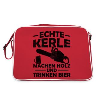 Echte kerle machen holz und trinken bier - Retro Tasche - Rot/Weiß - Hinten