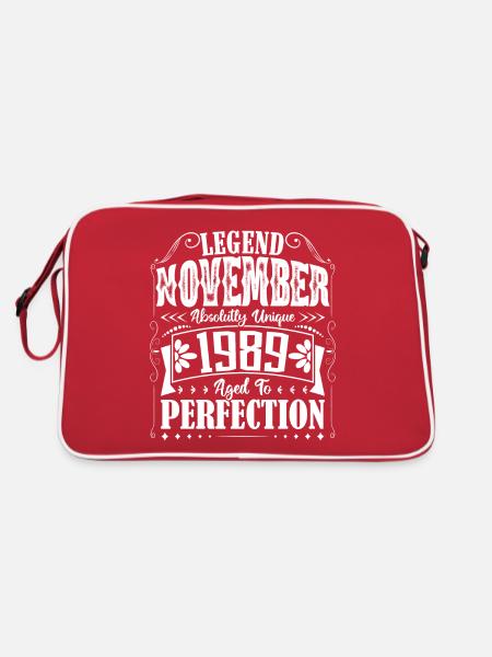 November 1989. November 1989 Geburtstagsgeschenk - Retro Tasche - Rot/Weiß - Hinten