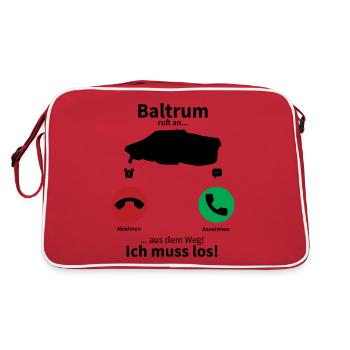 Baltrum Anruf Telefon Nordsee Insel Urlaub Reise - Retro Tasche - Rot/Weiß - Hinten