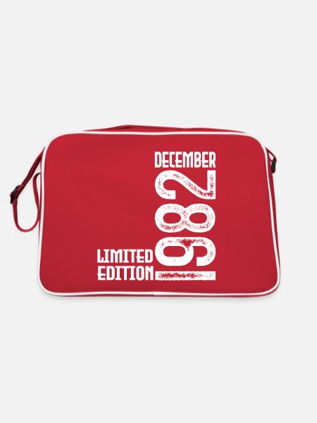 Dezember 1982 Geschenk zum Jahrestag. Dezember 1982. - Retro Tasche - Rot/Weiß - Hinten