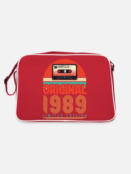 Jahrgang 1989 Jubiläumsgeschenk. Retro 1989. - Retro Tasche - Rot/Weiß - Hinten