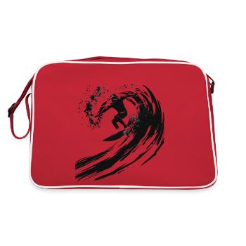 Surfer riding a huge wave in a 2 - Retro Bag - red/white - Back