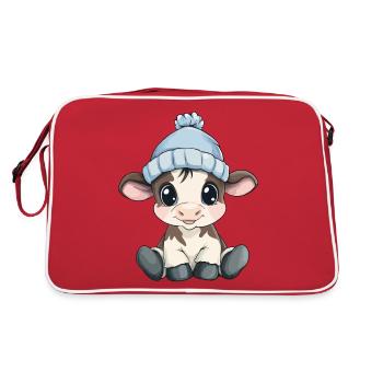 Vache mignonne, bébé enfants mignons, animal veau dessin animé - Sac Retro - rouge/blanc - Dos