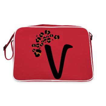 Buchstaben v Leopardenmuster - Retro Tasche - Rot/Weiß - Hinten
