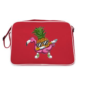 Ananas Dabbing Flamingo Schwimmreifen Urlaub Reiße - Retro Tasche - Rot/Weiß - Hinten