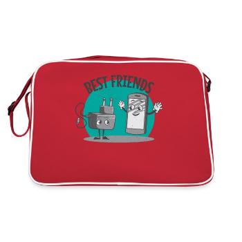 Charging Cable Mobile Phone Smartphone Battery Empty Best Friends - Retro Bag - red/white - Back