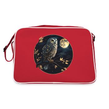 Night owl owl on branch full moon - Retro Bag - red/white - Back