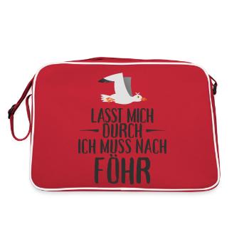 Lasst mich durch nach Föhr Möwe Sonne Strand Meer - Retro Tasche - Rot/Weiß - Hinten