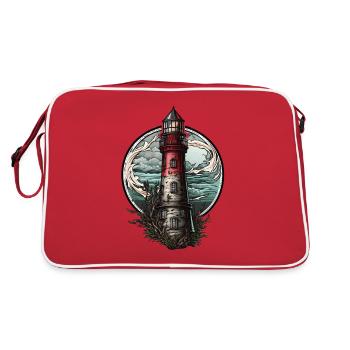 Abandoned Lighthouse Waves Storm Lost place - Retro Bag - red/white - Back