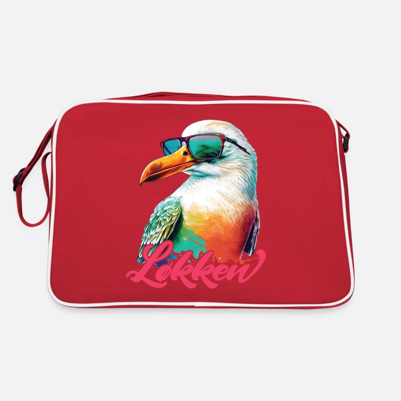 Loecken Urlaub coole bunte Möwe mit Sonnenbrille - Retro Tasche - Rot/Weiß