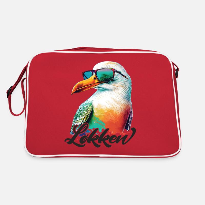 Loecken Urlaub coole bunte Möwe mit Sonnenbrille - Retro Tasche - Rot/Weiß