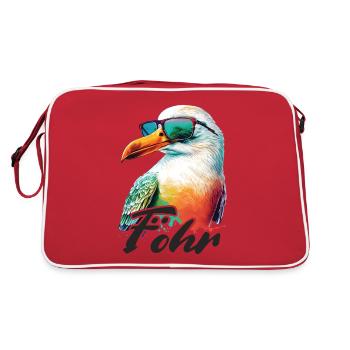 Föhr Urlaub coole bunte Möwe mit Sonnenbrille - Retro Tasche - Rot/Weiß - Hinten