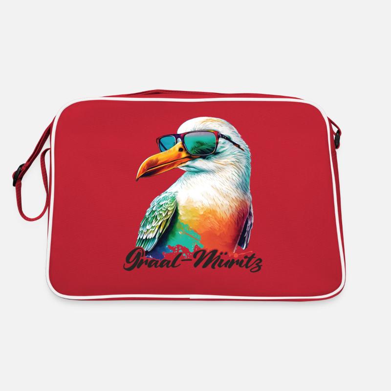 Graal Müritz Urlaub coole Möwe mit Sonnenbrille Retro Tasche