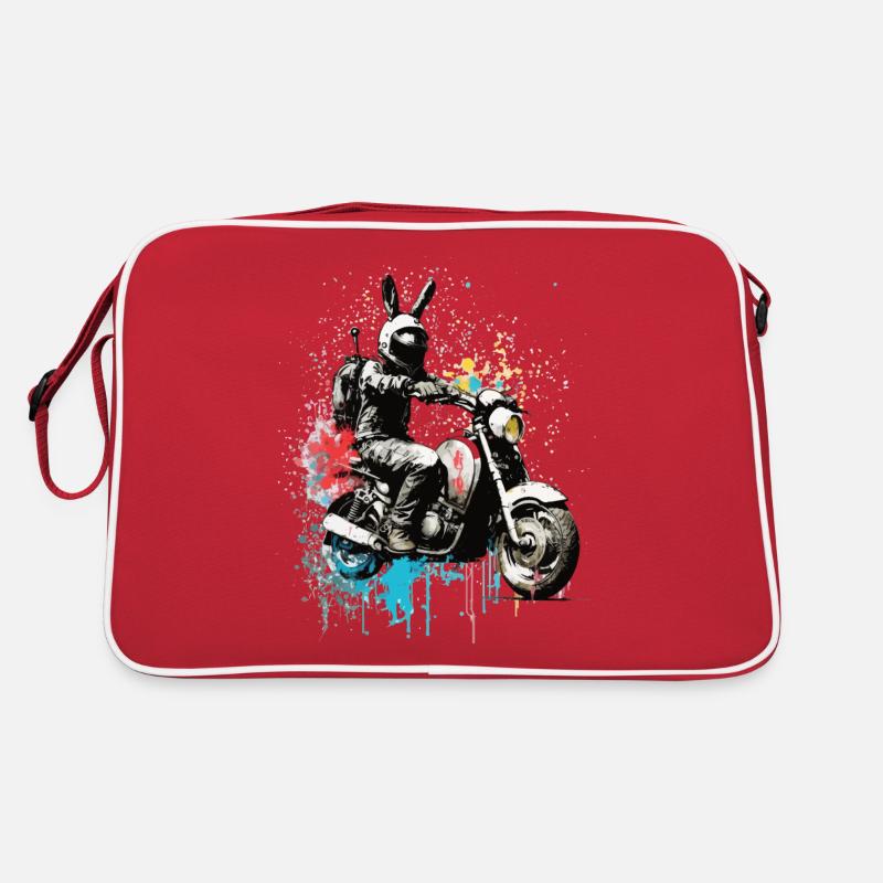 Graffiti rabbit on scooter motorcycle - Retro Bag - red/white