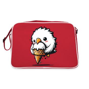 Süße Möwe klaut Eis Eisdieb Dieb - Retro Tasche - Rot/Weiß - Hinten
